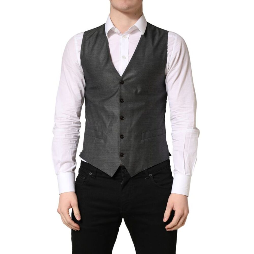 Dolce & Gabbana Dark Gray Wool Dress Formal Waistcoat Men's Vest